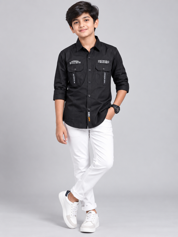 Boys' Black Utility-Style Casual Button-Down Shirt - Image 2