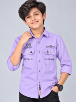 Boys' Lavender Utility-Style Casual Button-Down Shirt
