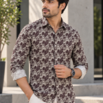 Modern Earth-Tone Geometric Print Long Sleeve Shirt