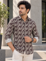 Modern Earth-Tone Geometric Print Long Sleeve Shirt