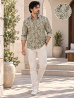 Sage Green Floral Print Men's Casual Shirt | Premium Cotton Button-Down - Image 3