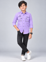Boys' Lavender Utility-Style Casual Button-Down Shirt - Image 2