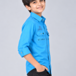Boys Vibrant Blue Utility Shirt with Graphic Detailing