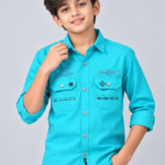 Boys Vibrant Turquoise Utility Shirt with Graphic Detailing