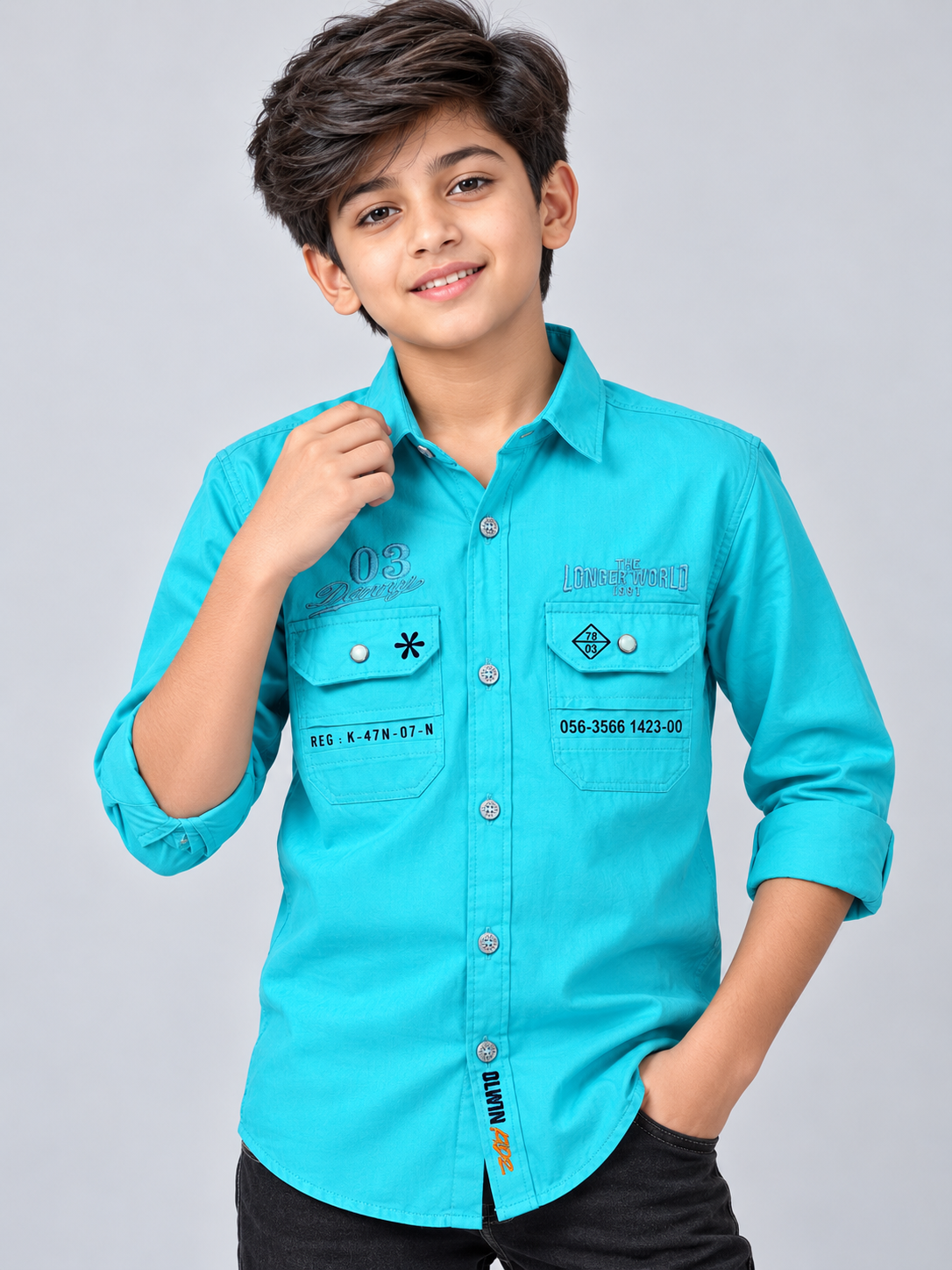 64c22cc4-b9f2-4882-a2ad-9049b9023b83-2 Boys Vibrant Turquoise Utility Shirt with Graphic Detailing - Image 1