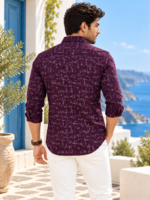 Men's Plum Abstract Geometric Print Long Sleeve Shirt - Image 4