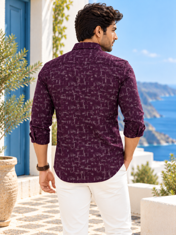 Men's Plum Abstract Geometric Print Long Sleeve Shirt - Image 4