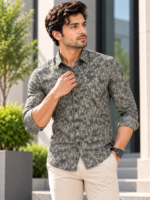 Modern Abstract Print Long-Sleeve Shirt for Men