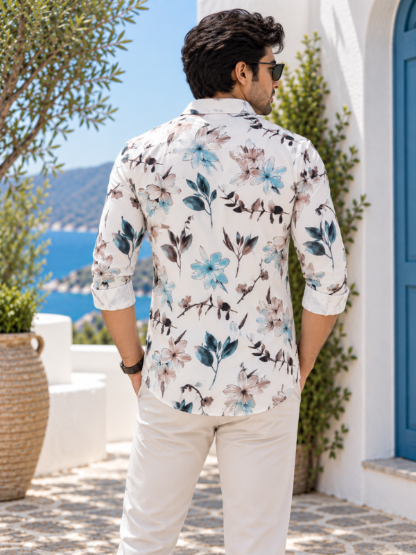 Coastal Bloom Men's Floral Print Long-Sleeve Shirt - Image 4
