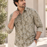Sage Green Floral Print Men's Casual Shirt | Premium Cotton Button-Down