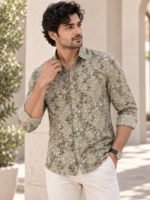 Sage Green Floral Print Men's Casual Shirt | Premium Cotton Button-Down