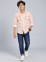 Boys Peach Casual Utility Button-Down Shirt - Image 4