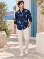 Midnight Tropics Leaf Print Long Sleeve Cotton Shirt - Image 3
