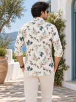 Men's Mediterranean Floral Print Long-Sleeve Shirt - Off-White - Image 4