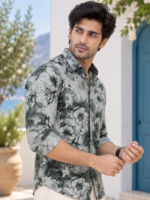 Coastal Bloom Men's Sage Floral Print Casual Shirt - Image 2