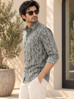 Sage Green Floral Print Premium Men's Casual Shirt - Image 2