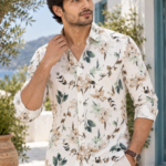 Men's Mediterranean Floral Print Long-Sleeve Shirt - Off-White