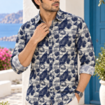 Mediterranean Geo-Print Men's Long-Sleeve Resort Shirt