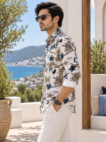 Mediterranean Breeze Abstract Floral Men's Long-Sleeve Shirt - Image 2