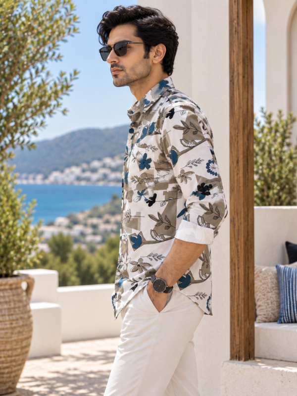 Mediterranean Breeze Abstract Floral Men's Long-Sleeve Shirt - Image 2