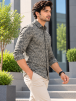 Modern Abstract Print Long-Sleeve Shirt for Men - Image 3