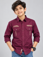 Boys' Premium Maroon Casual Shirt with Graphic Details