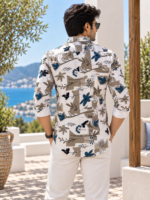 Mediterranean Breeze Abstract Floral Men's Long-Sleeve Shirt - Image 4