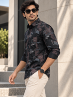 Men's Modern Abstract Print Button-Down Shirt - Image 2