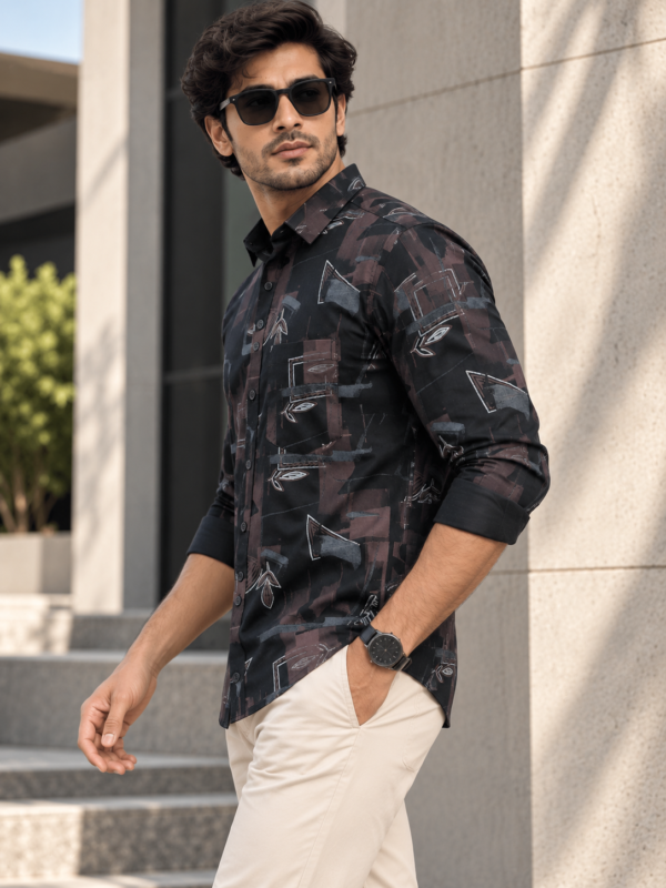 Men's Modern Abstract Print Button-Down Shirt - Image 2
