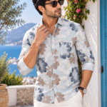 Coastal Bloom Men's Long Sleeve Casual Button-Down Shirt