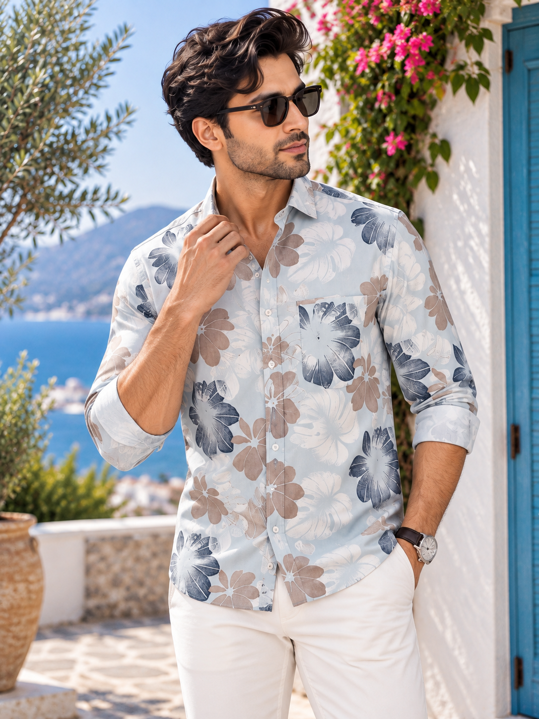 83b2303a-2905-4476-87f9-d2637adf6c6f Coastal Bloom Men's Long Sleeve Casual Button-Down Shirt - Image 1
