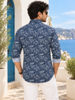 Coastal Blue Botanical Print Long-Sleeve Men's Shirt - Image 4