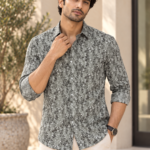 Sage Green Floral Print Premium Men's Casual Shirt