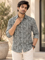 Sage Green Floral Print Premium Men's Casual Shirt
