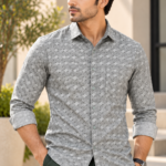 Men's Modern Grey Geometric Print Dress Shirt