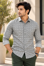 Men's Modern Grey Geometric Print Dress Shirt