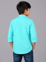 Boys' Turquoise Embroidered Mandarin Collar Kurta Shirt - Image 4