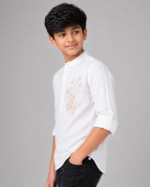 Boys Premium White Mandarin Collar Embroidered Kurta Shirt - Image 2