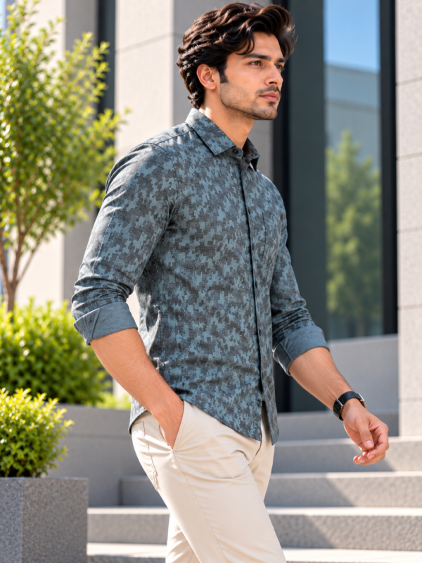 Modern Geometric Print Button-Down Shirt for Men - Image 2