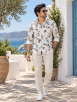 Coastal Bloom Men's Floral Print Long-Sleeve Shirt - Image 3