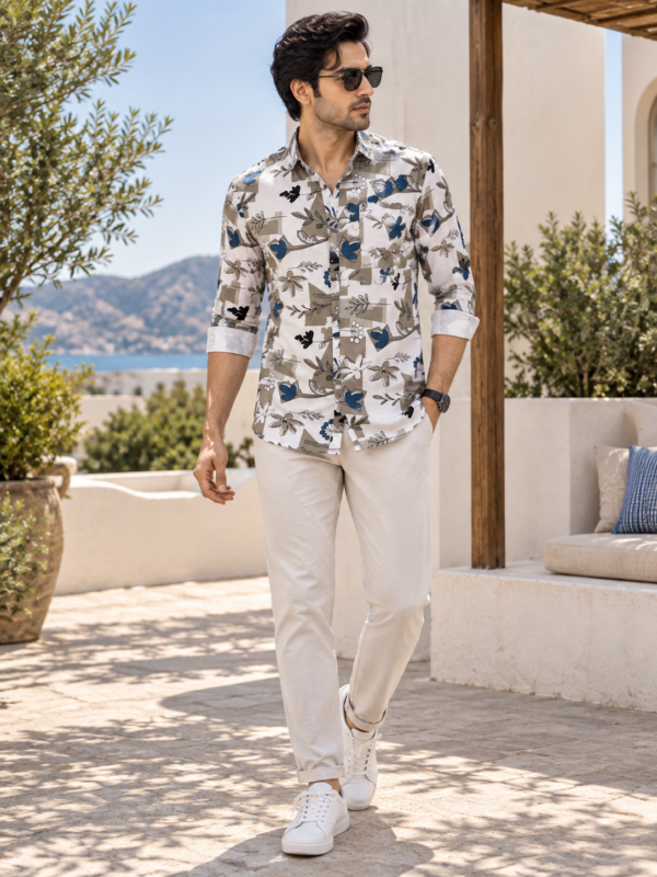 Mediterranean Breeze Abstract Floral Men's Long-Sleeve Shirt - Image 3