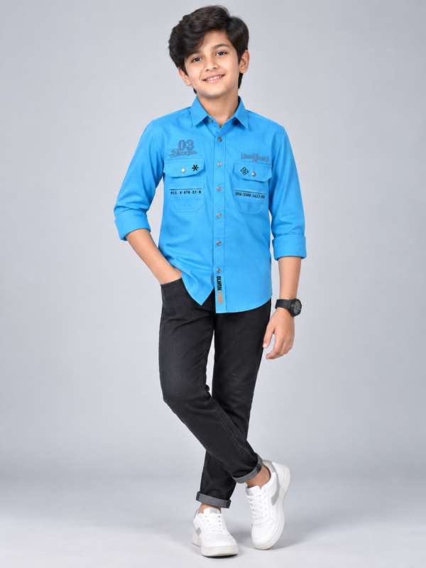 Boys Vibrant Blue Utility Shirt with Graphic Detailing - Image 2