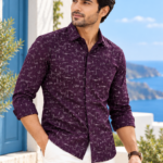 Men's Plum Abstract Geometric Print Long Sleeve Shirt