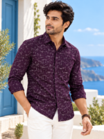 Men's Plum Abstract Geometric Print Long Sleeve Shirt