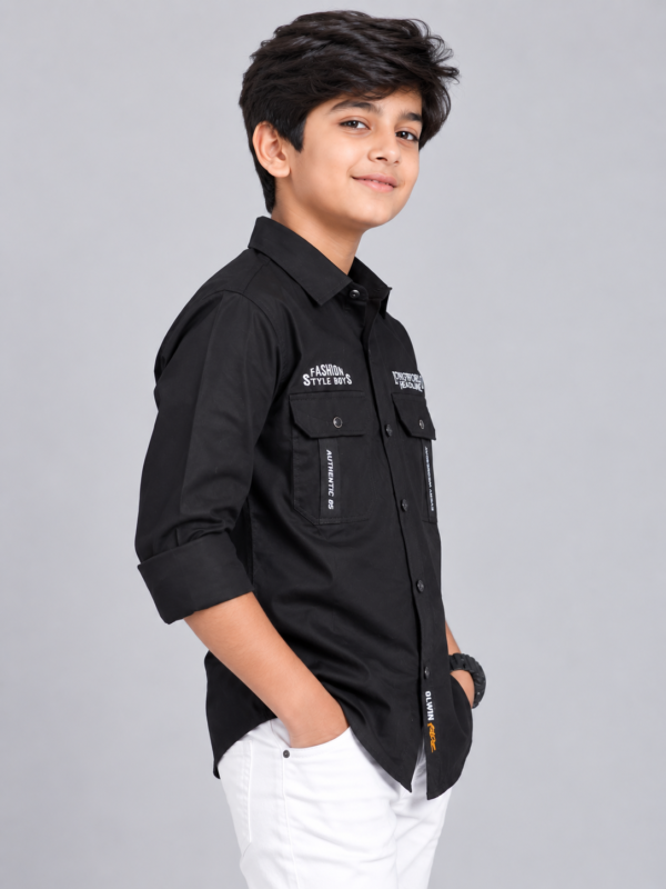 Boys' Black Utility-Style Casual Button-Down Shirt - Image 3