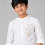 Boys Premium White Mandarin Collar Embroidered Kurta Shirt