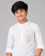 Boys Premium White Mandarin Collar Embroidered Kurta Shirt