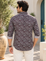 Men's Espresso Botanical Print Long-Sleeve Button-Down Shirt - Image 4