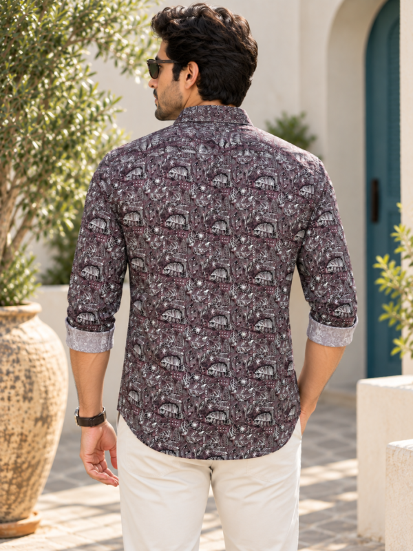 Men's Espresso Botanical Print Long-Sleeve Button-Down Shirt - Image 4