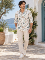 Men's Mediterranean Floral Print Long-Sleeve Shirt - Off-White - Image 3